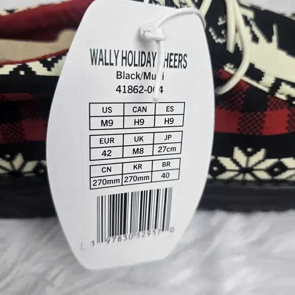 Hey Dude Wally Holiday Cheers Men's Size 9 Black Red Shoes Christmas Dudes